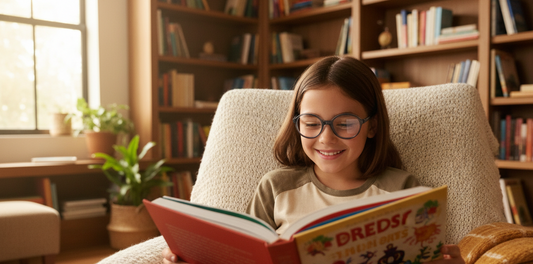 Child reading with VY2015 frames