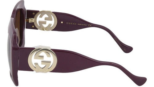 Gucci Oversized Square Sunglasses Burgundy Gold GG Logo