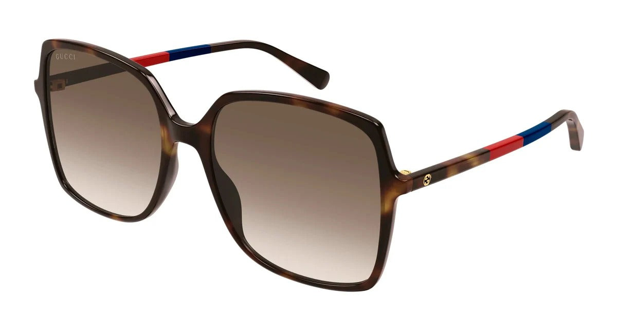 Gucci GG0544S Oversized Square Sunglasses - Tortoiseshell with Striped Temples