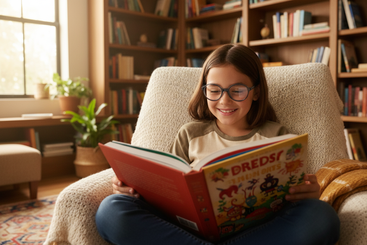Child reading with VY2015 frames