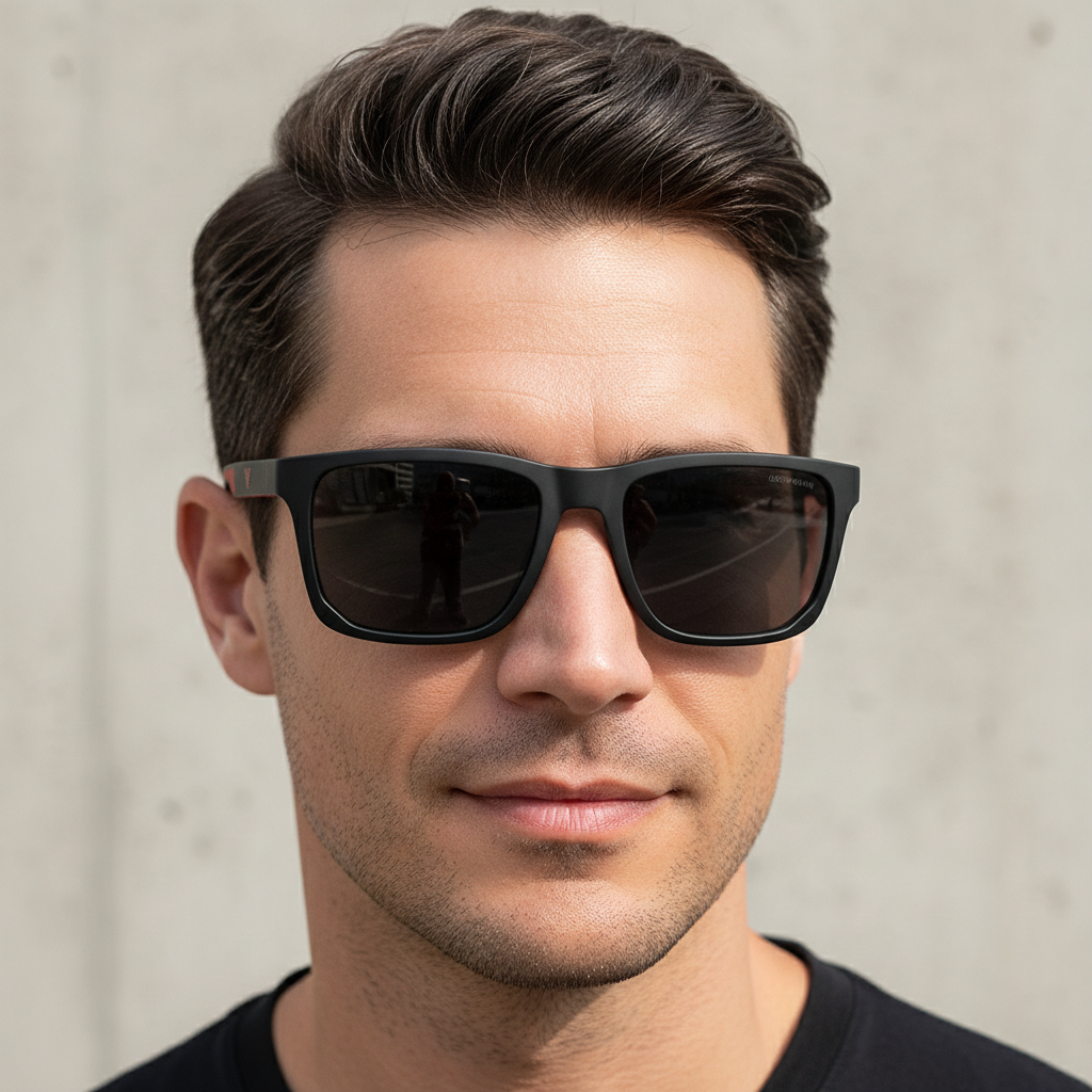 Close-up Emporio Armani EA4219 red accent detail