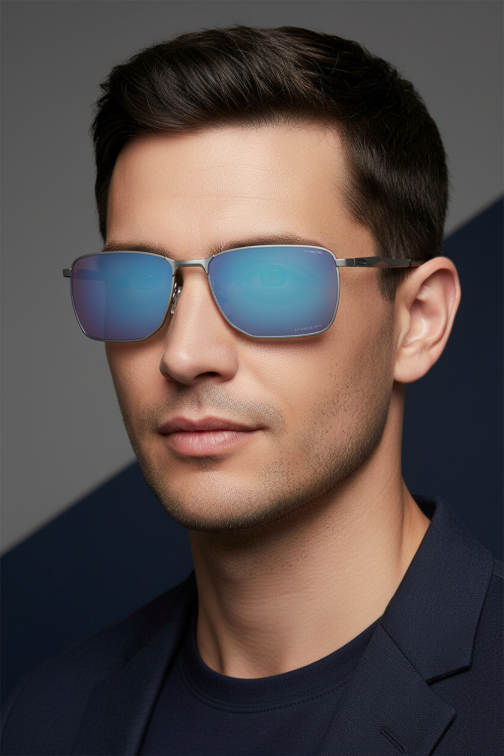 Close-up portrait of man wearing Oakley OO4142 Ejector Sunglasses