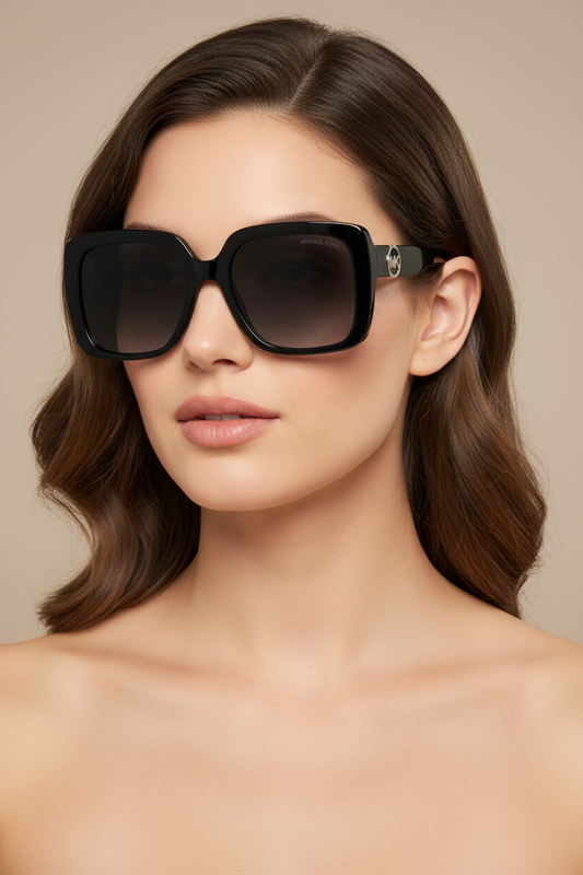 Close-up portrait of woman wearing Michael Kors MK2183U Mallorca Sunglasses
