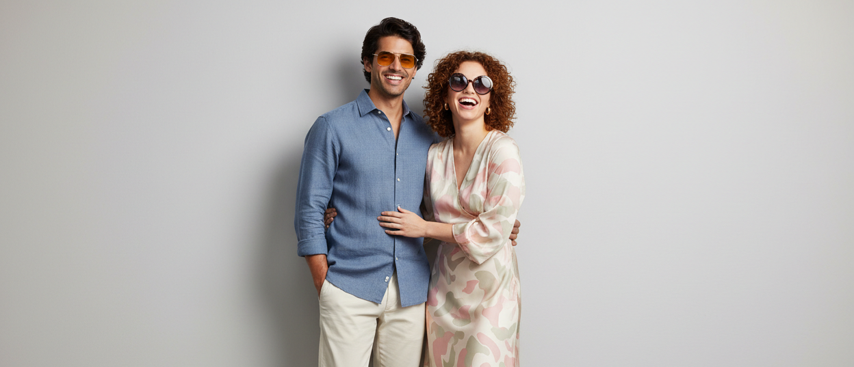 Couple wearing premium sunglasses