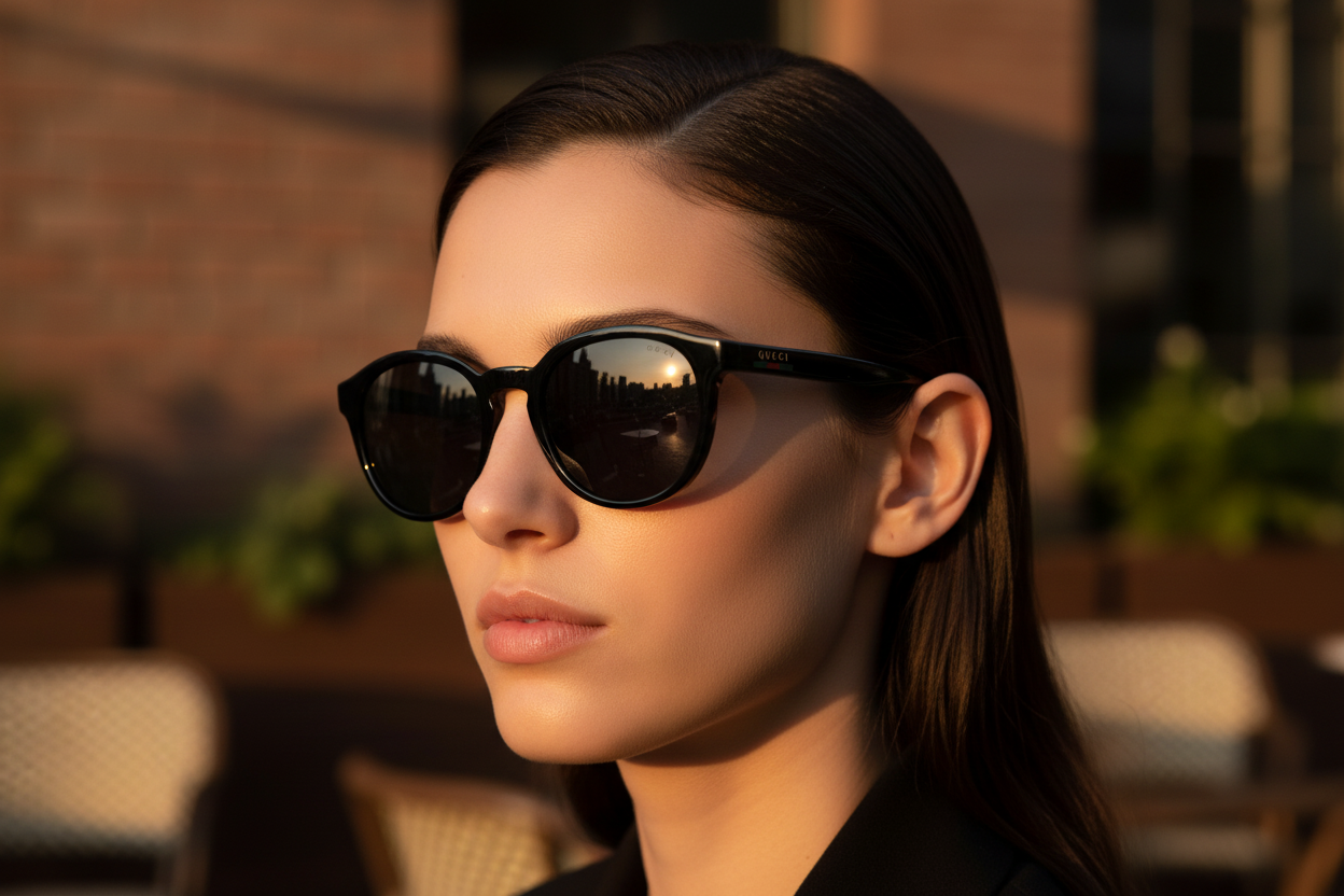 Gucci Black Round Sunglasses - Extreme Close-Up