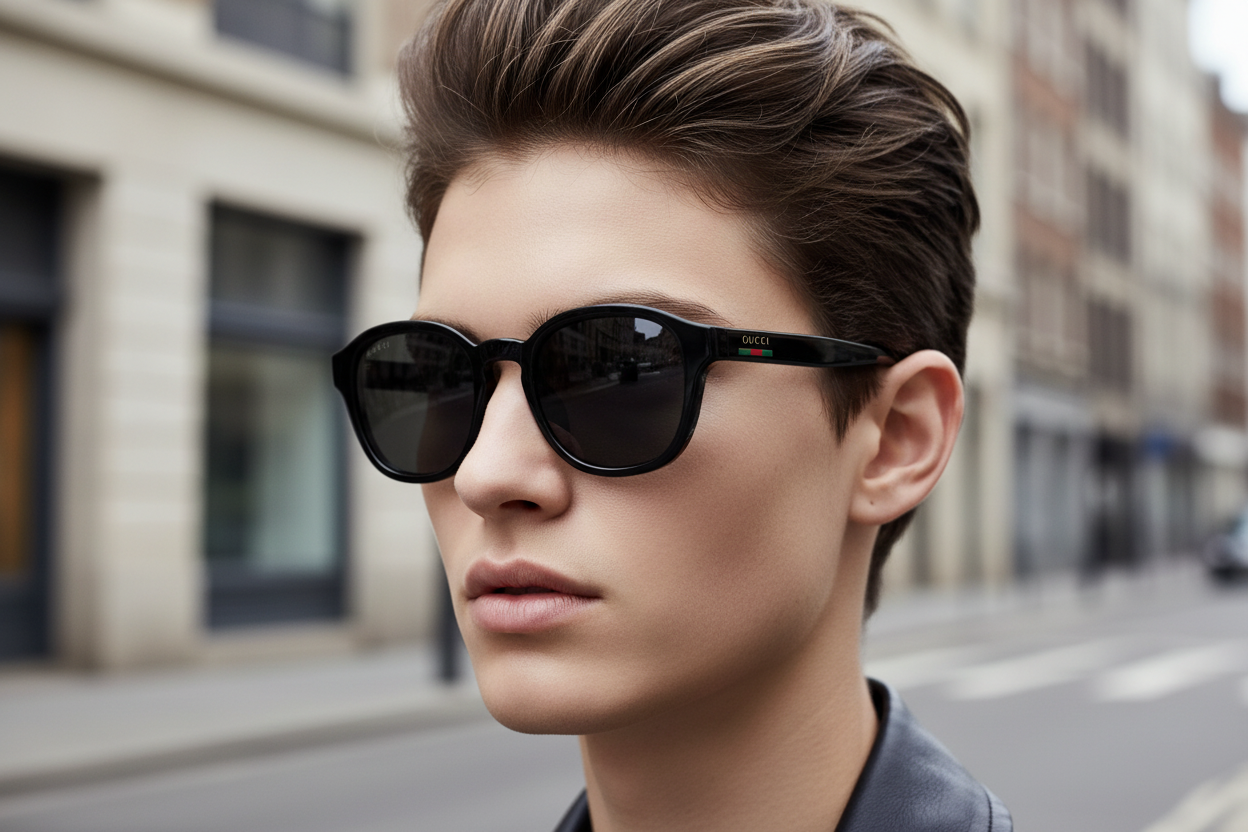 Gucci Black Round Sunglasses Lifestyle - Close-Up