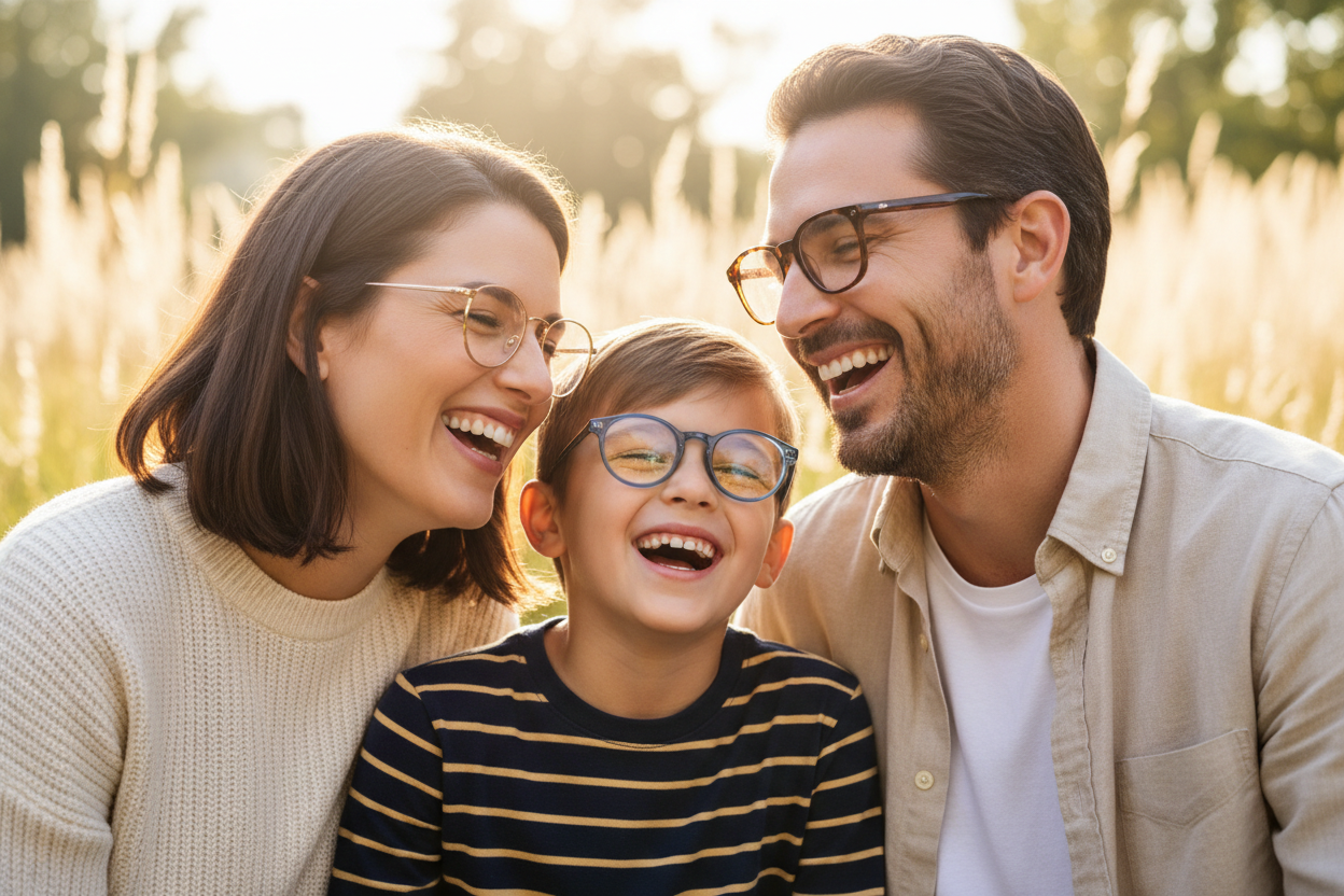Happy Family with Eyeglasses - Close-Up