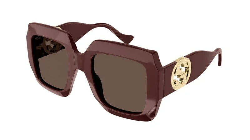 Gucci Oversized Square Sunglasses Burgundy Gold GG Logo