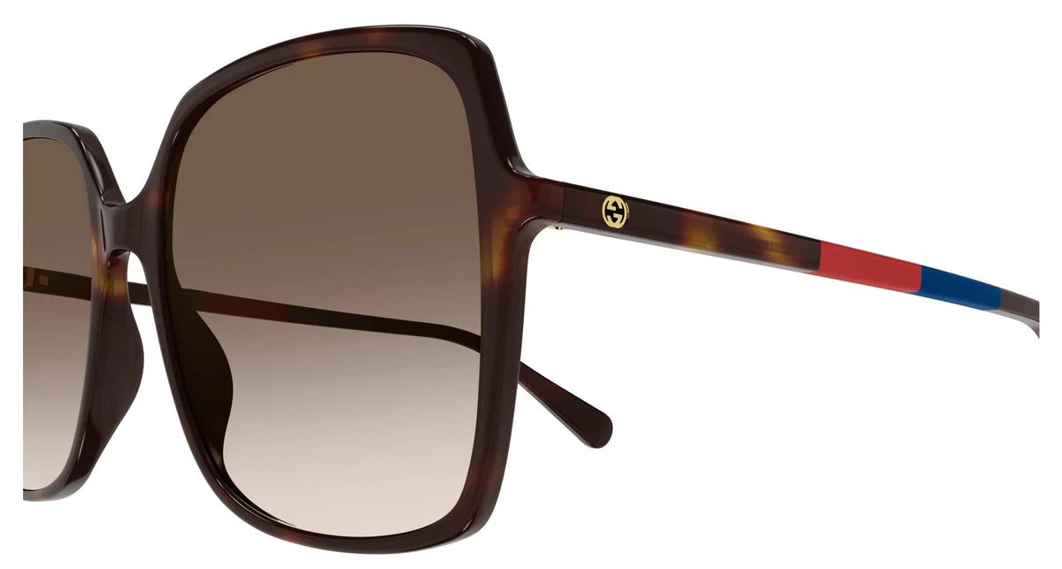 Gucci GG0544S Oversized Square Sunglasses - Tortoiseshell with Striped Temples