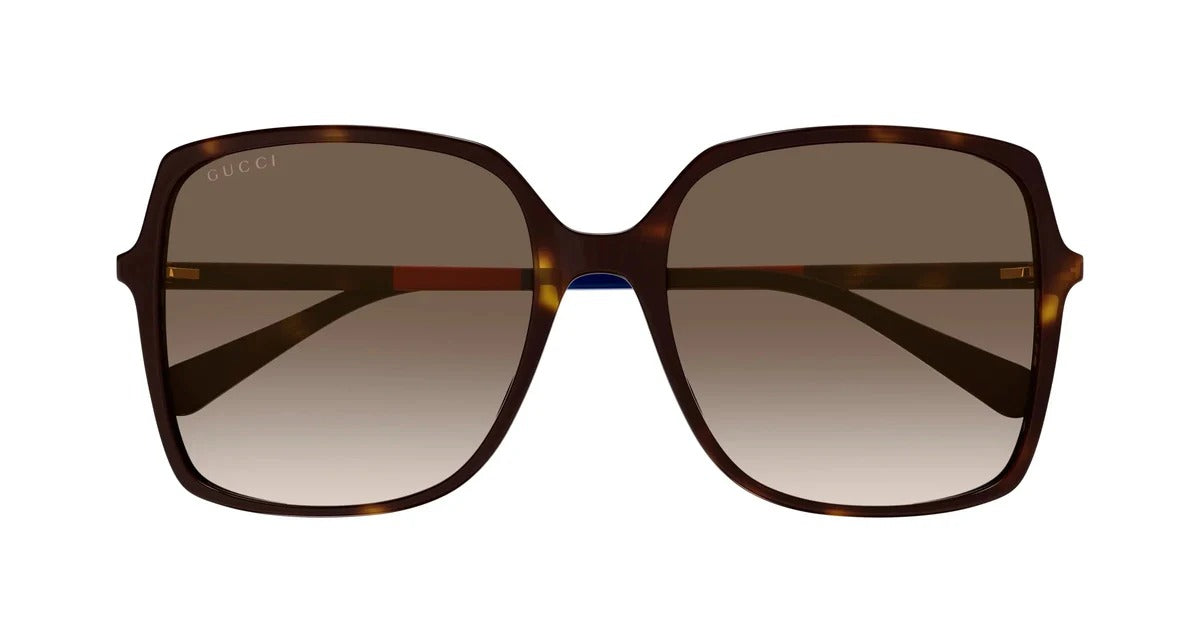 Gucci GG0544S Oversized Square Sunglasses - Tortoiseshell with Striped Temples