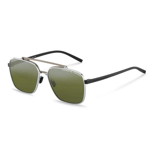 Porsche Design P8937 B Silver Aviator Sunglasses Green Lenses