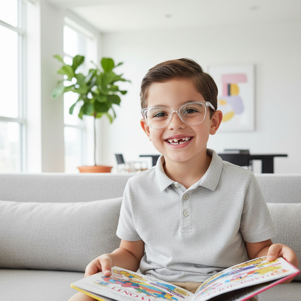 Kids Wearing Clear and Pink Optical Frames