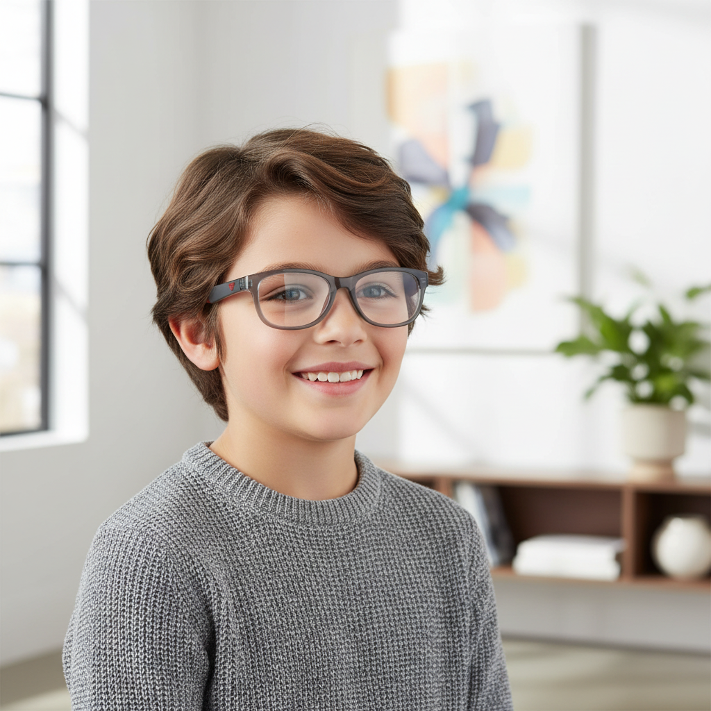 Kids Wearing Grey and Red Optical Frames