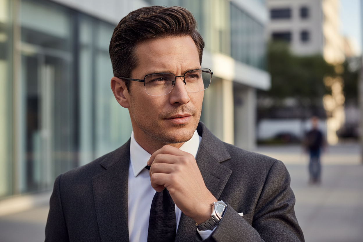 Man wearing Emporio Armani half-rim glasses