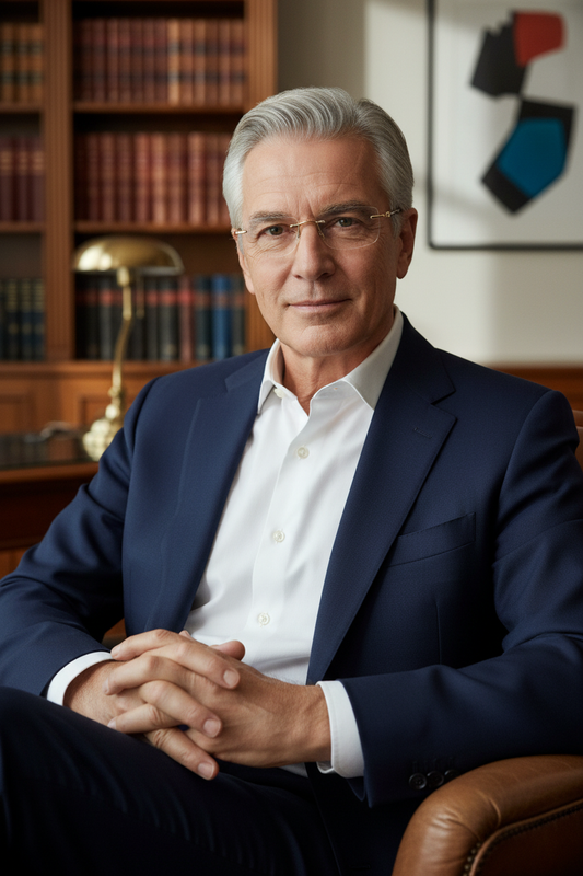 Man wearing Montblanc rimless gold eyeglasses