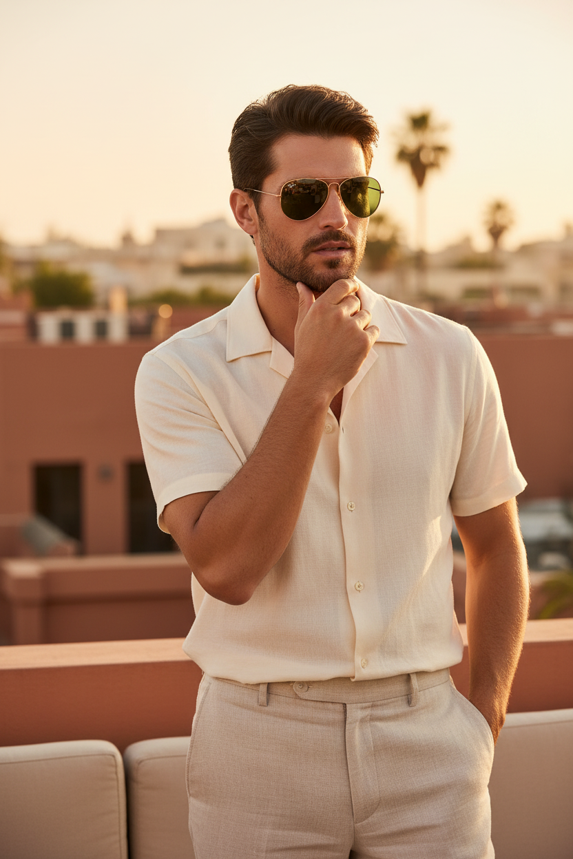 Man wearing Ray-Ban RB3025 Rose Gold Aviator