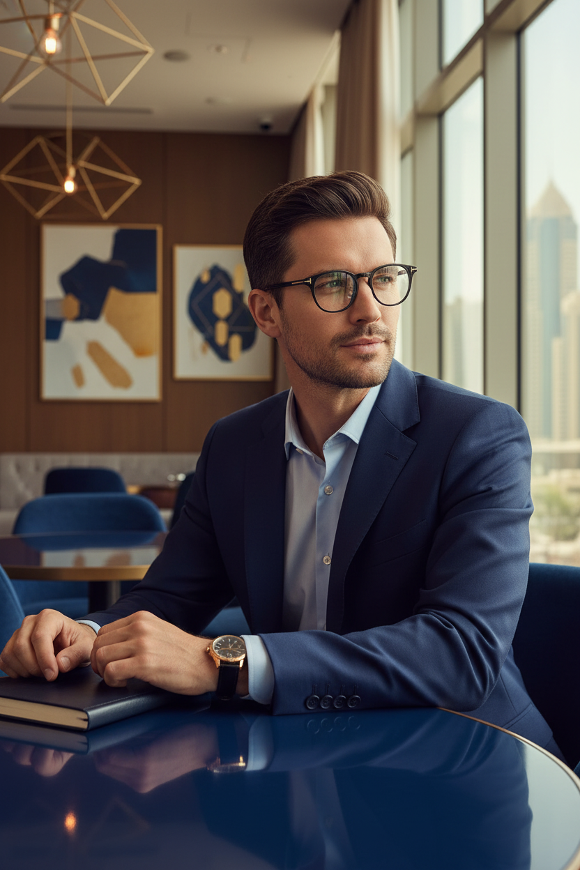 Person wearing premium optical frames