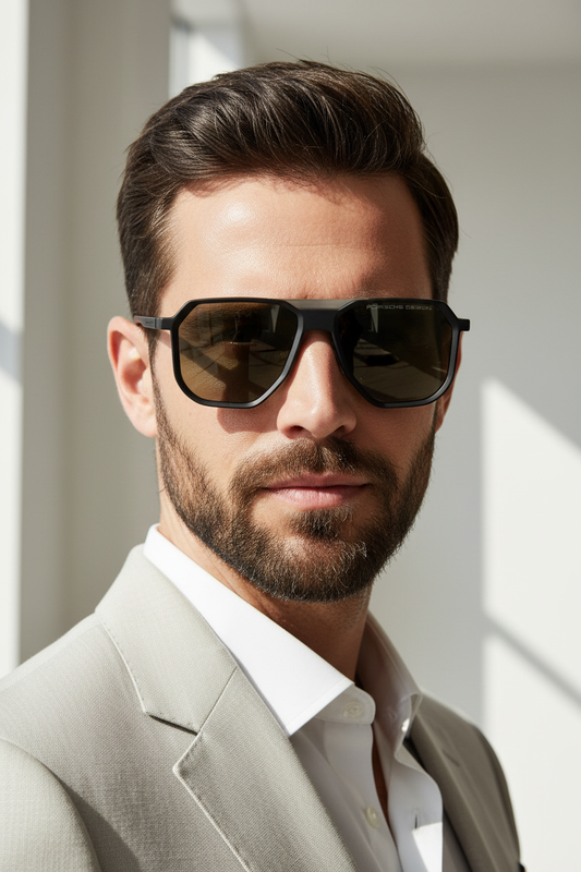 Porsche Design Black Geometric Sunglasses Lifestyle Image
