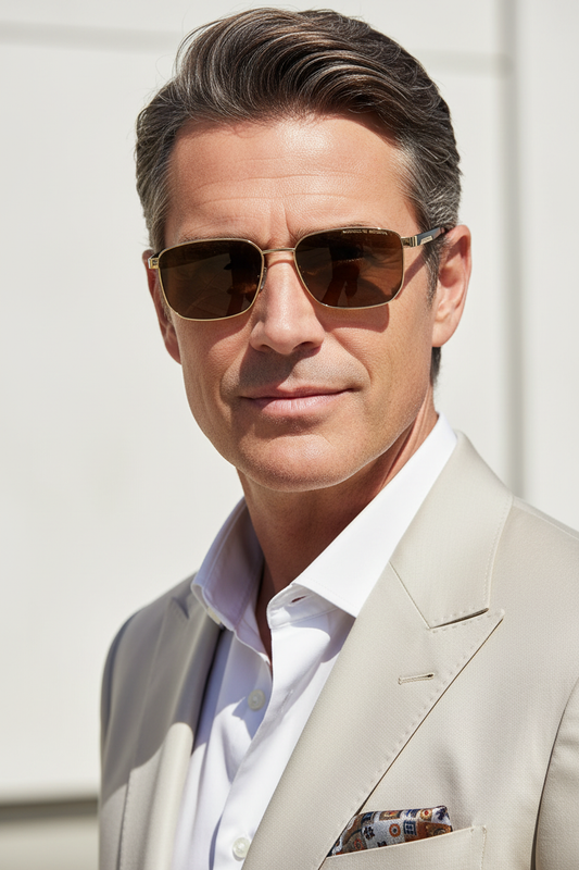 Porsche Design Gold Rectangular Sunglasses Lifestyle Image