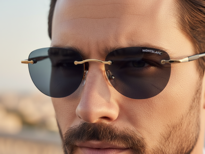 Montblanc MB0412S Men's Sunglasses – Gold / Grey Blue Rimless (48mm)